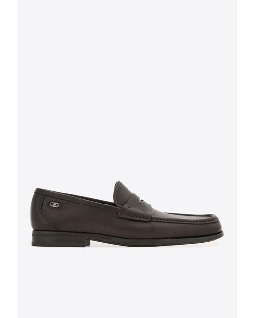 Ferragamo White Athen Gancini Leather Penny Loafers for men