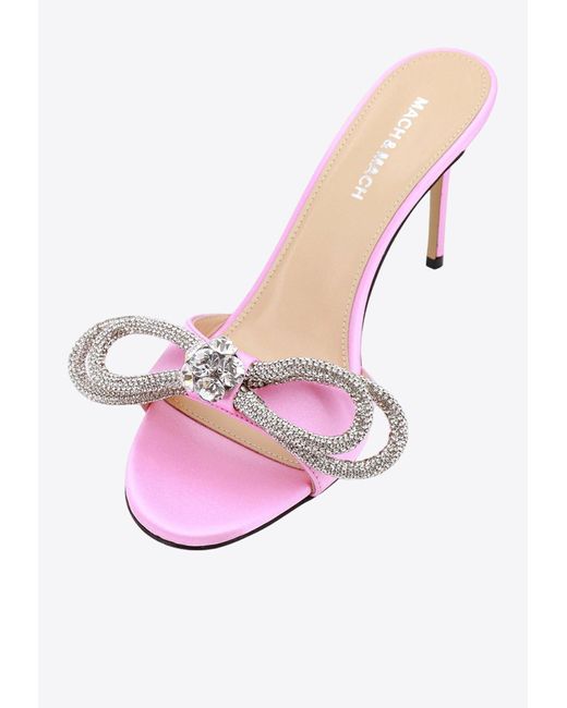 Mach & Mach Pink 95 Double Bow Satin Mules