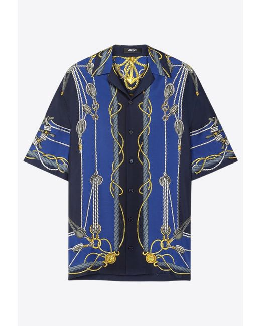 Versace Blue Nautical Print Silk Shirt for men