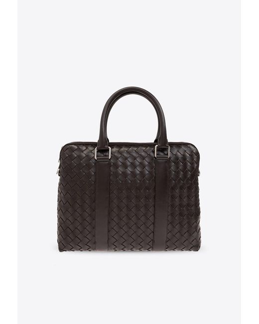 Bottega Veneta Black Slim Intrecciato Leather Briefcase for men