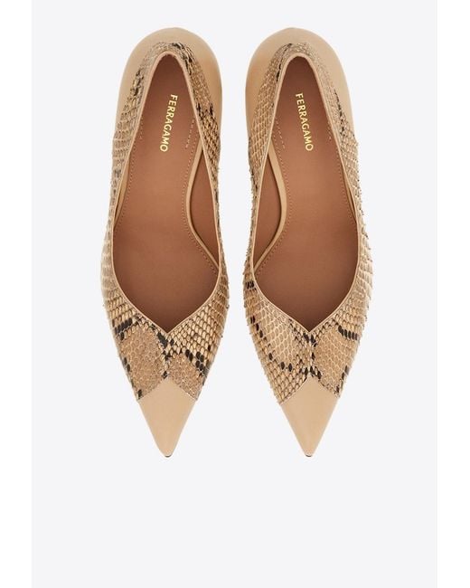 Ferragamo White Eugene 70 Python Leather Pumps