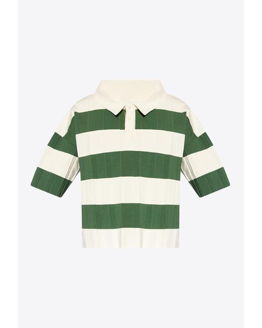 Jacquemus Green Bimini Striped Pleated Polo T-Shirt for men