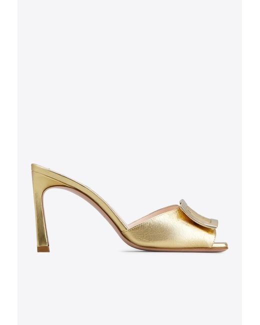 Roger Vivier Natural Trompette 85 Metal Buckle Mules