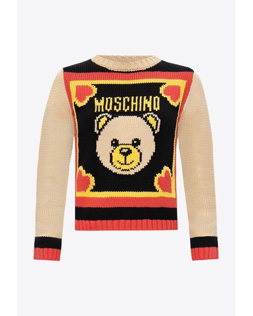 Moschino White Intarsia Knit Teddy Bear Sweater