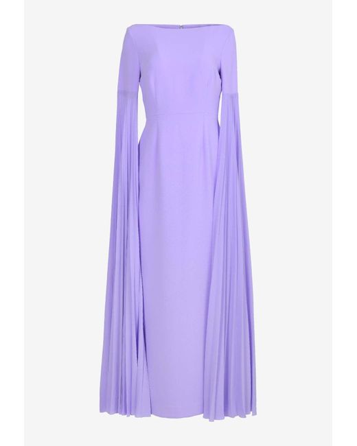 Solace London Purple Grace Pleated-Sleeve Maxi Dress