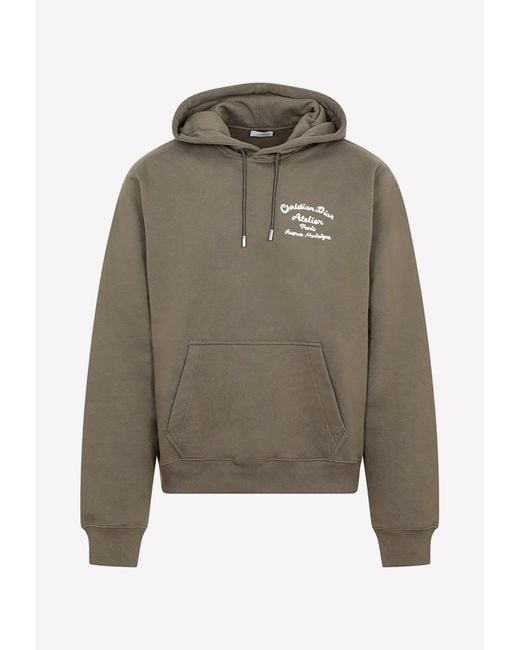 Dior Logo Embroidered Hooded Sweatshirt in Green for Men | Lyst
