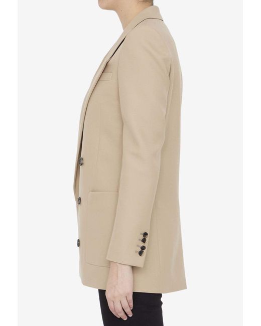 Saint Laurent Natural Double-Breasted Wool Blazer