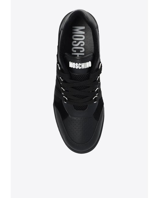 Moschino Black Lace Paneled Low-Top Sneakers for men