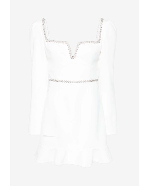Self-Portrait White Diamanté-Embellished Mini Dress