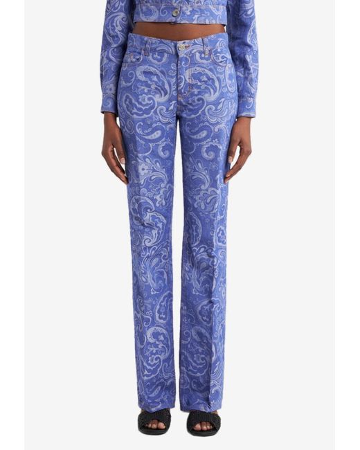 Etro Blue Paisley-Jacquard Straight-Leg Jeans