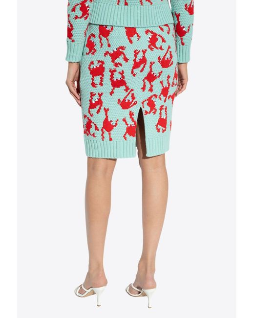 Bottega Veneta Red Crab Pattern Wool Knee-Length Skirt