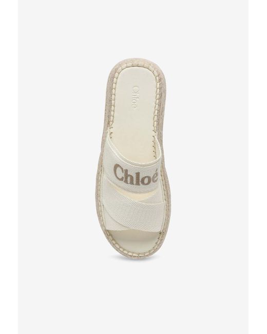 Chloé White Mila Logo Embroidered Flat Sandals