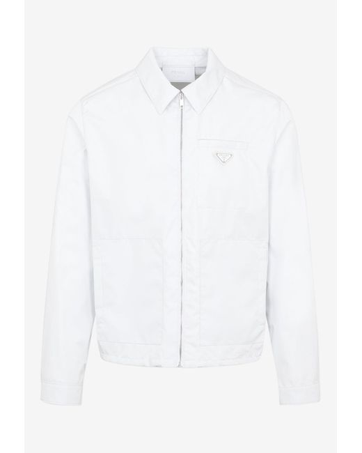 Prada White Logo Zip-up Overshirt for men