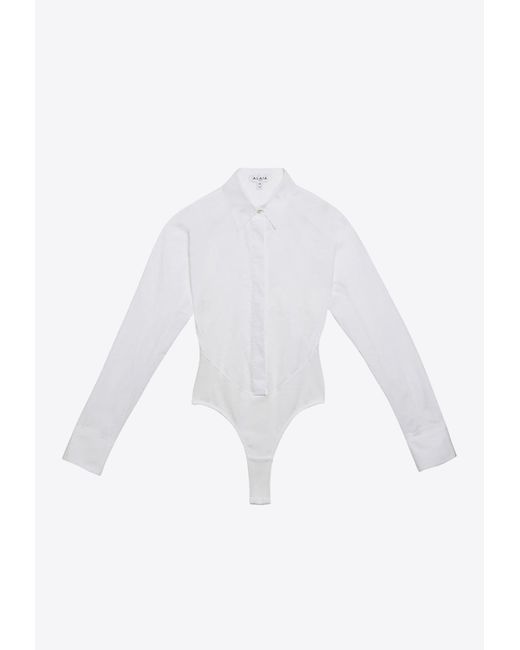 Alaïa White Long-Sleeved Shirt Bodysuit