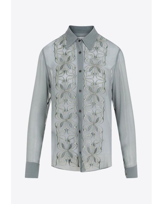 Dries Van Noten Gray Chowy Embroidery Silk Shirt