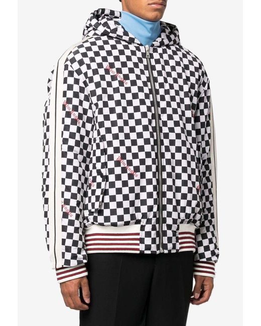 Palm Angels Black Checked Zip-Up Hoodie for men