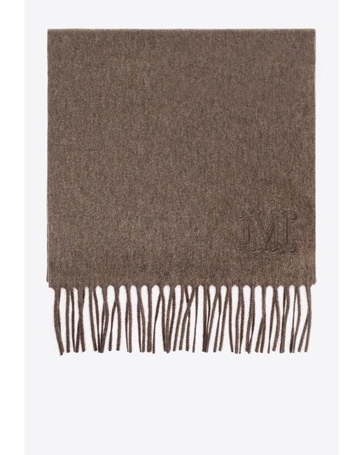Max Mara Brown Wsdalia Monogram Embroidered Cashmere Scarf