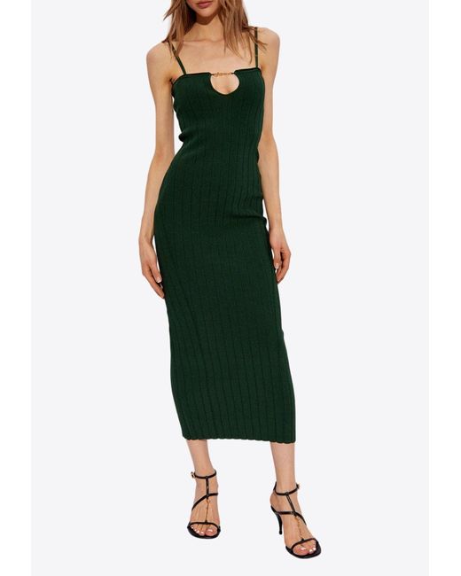 Jacquemus Green Sierra Ribbed Slip Dress