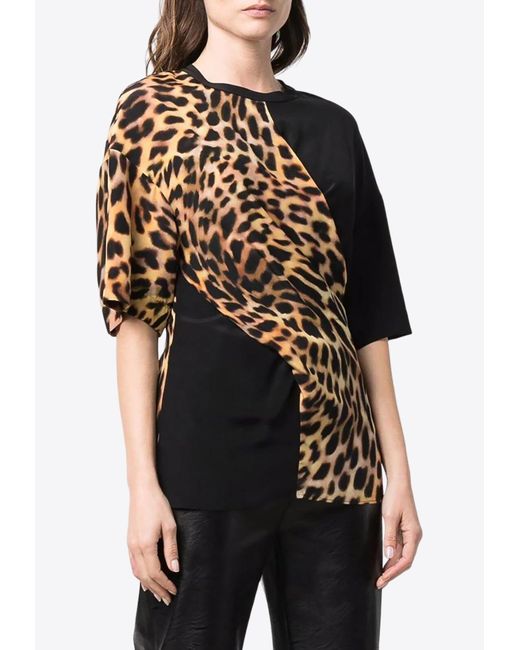 Stella McCartney Black Cheetah Print Paneled T-Shirt
