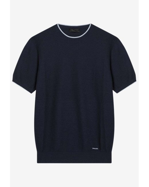 Prada Blue Crewneck T-Shirt for men