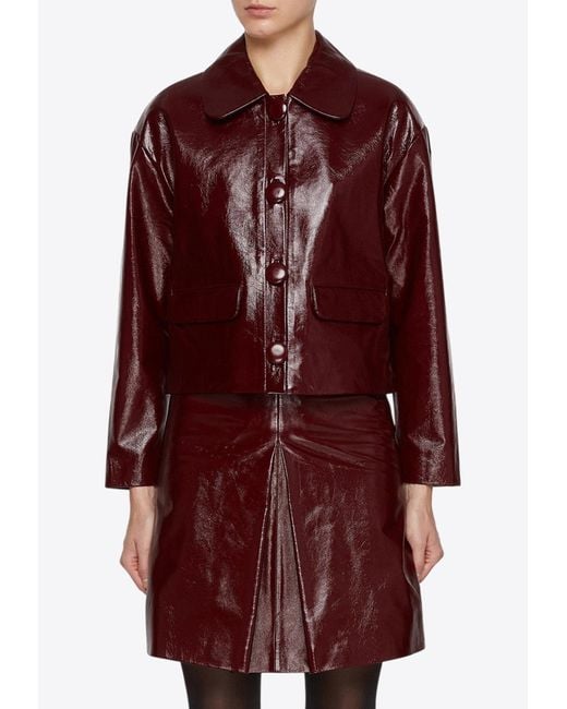Self-Portrait Red Crackled Leather Jacket