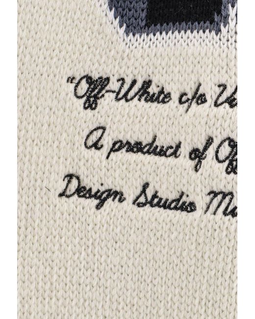 Off-White c/o Virgil Abloh Natural Intarsia Knit Wool Blend Cardigan for men