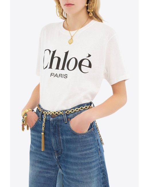 Chloé White Logo Print Oversized T-Shirt