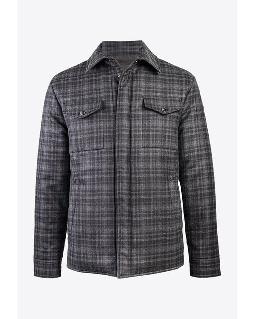Canali Gray Reversible Checkered Field Jacket for men