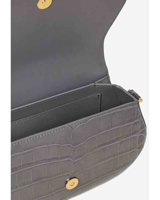 Versace Gray Greca Goddess Croc-Effect Shoulder Bag