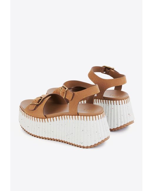 Chloé White Nama 80 Suede Wedge Sandals