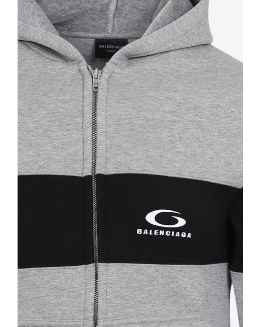 Balenciaga Gray Logo Zip-Up Hooded Sweatshirt for men