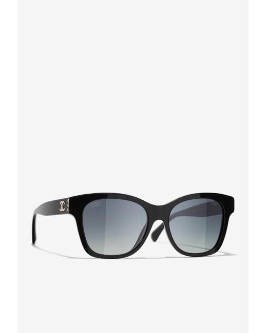 Chanel Logo And Pearl Square Sunglasses in Black | Lyst