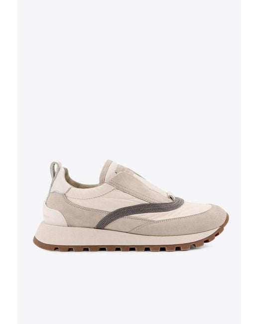 Brunello Cucinelli White Stitched Low-Top Sneakers