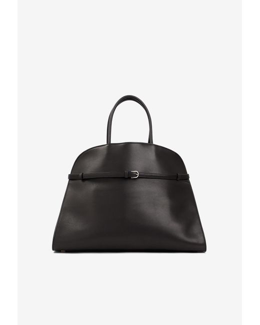 The Row Black Margaux Leather Top Handle Bag
