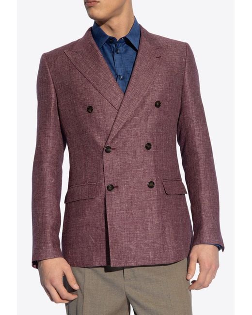 Dolce & Gabbana Purple Double-Breasted Wool Blend Blazer for men