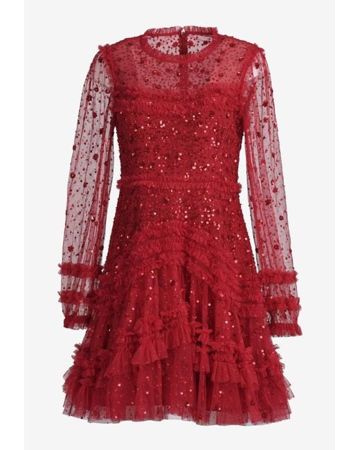 Needle & Thread Red Maybelle Sequined Mini Dress