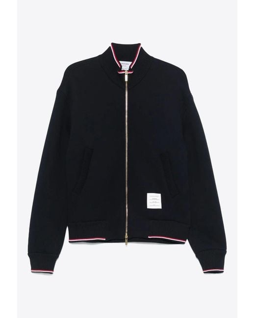 Thom Browne Black Oversized Zip-Up Bomber Jacket for men