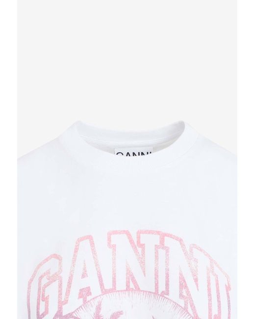 Ganni White Graphic-Print Crewneck T-Shirt