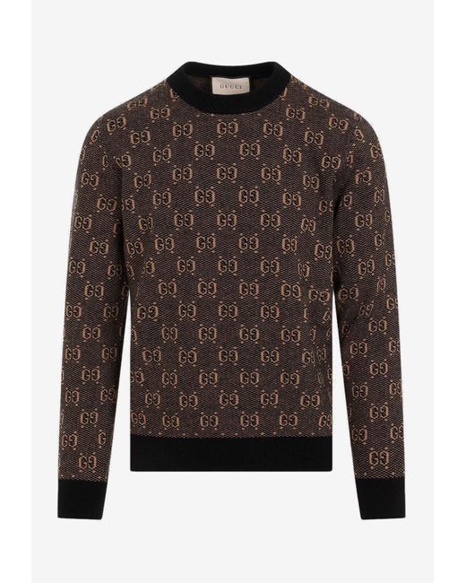 Gucci Brown Logo Jacquard Wool Pullover Sweater for men
