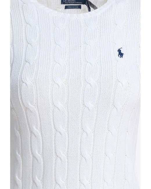 Polo Ralph Lauren White Cable-Knit Logo Sweater