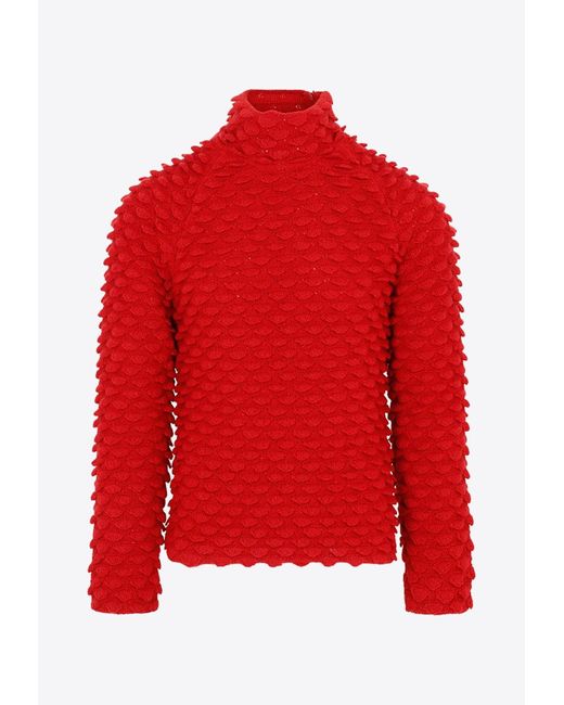 Bottega Veneta Red Fish Scale Wool Sweater for men