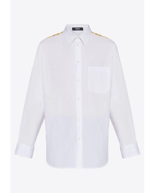 Versace White Barocco Print Long-Sleeved Shirt for men