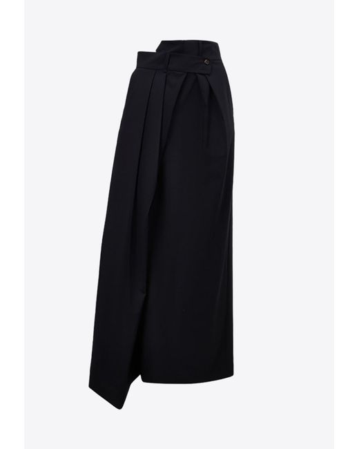 Awake Couture Black Deconstructed Midi Wool Skirt