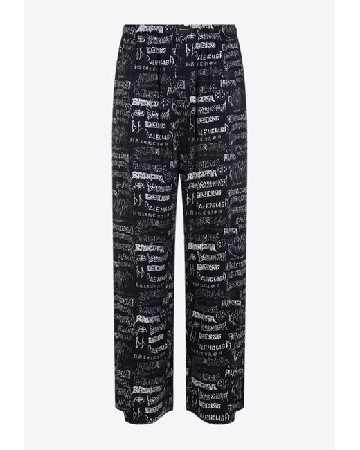 Balenciaga Black All-Over Logo Pajama Pants for men