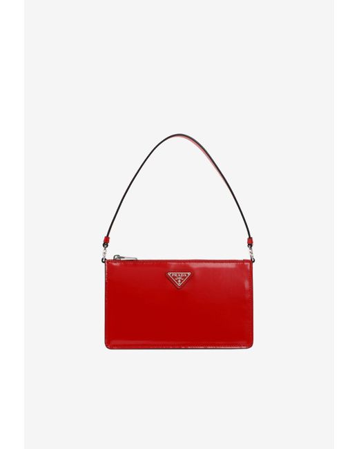 Prada Mini Shoulder Bag In Brushed Leather in Red | Lyst UK