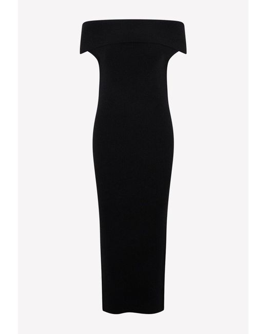 Totême Offshoulder Ribknit Midi Dress in Black Lyst