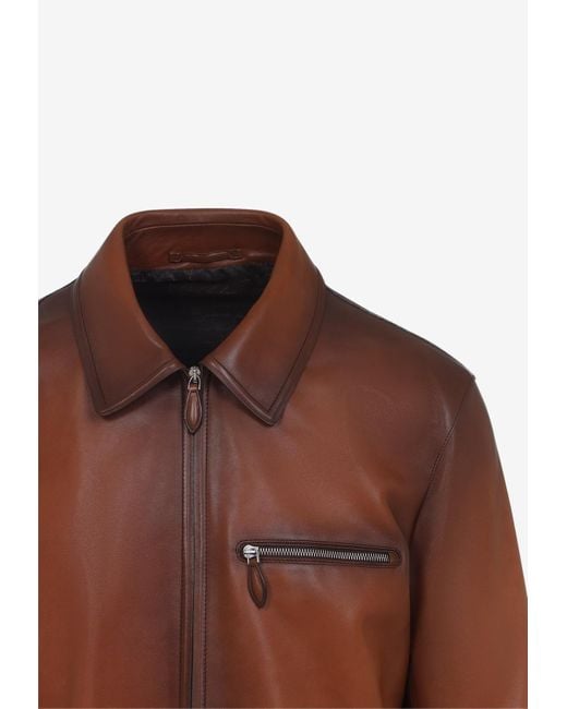 Berluti Brown Patina 1 Jour Leather Jacket for men