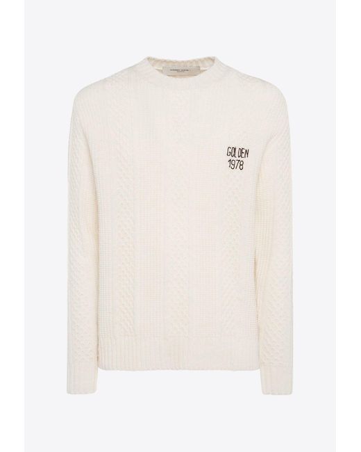 Golden Goose Deluxe Brand White Embroidered Logo Virgin Wool Sweater for men