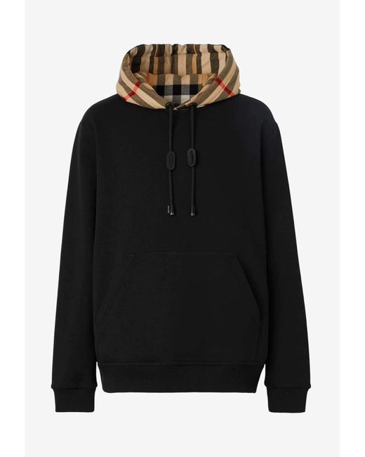 Burberry Black Check-Detailed Hooded Sweatshirt for men