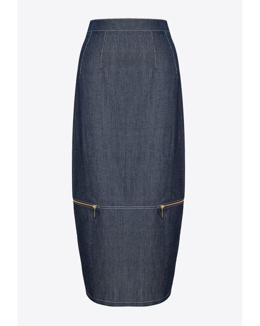 MEHTAP ELAIDI Blue Zipped Midi Denim Skirt